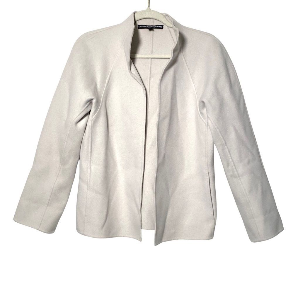 Ellen Tracy Linda Allard Stone Off White Open Front Wool Jacket Size 2